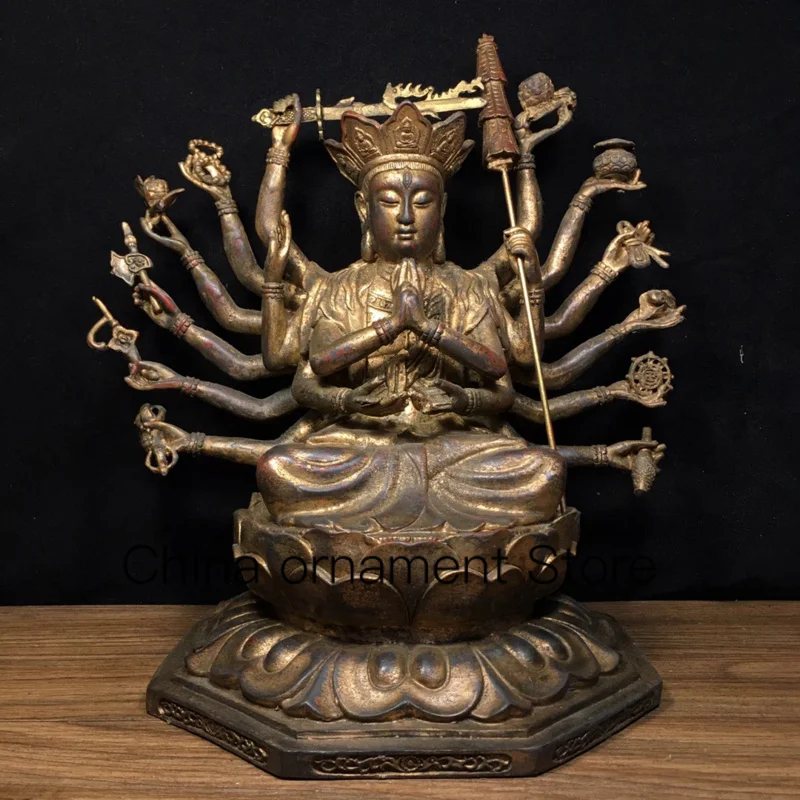 

30cm Nepalese Tibetan Pure Copper Mud Gold Stripped Zhunti Buddha Mother Statue Bodhisattva Ornament