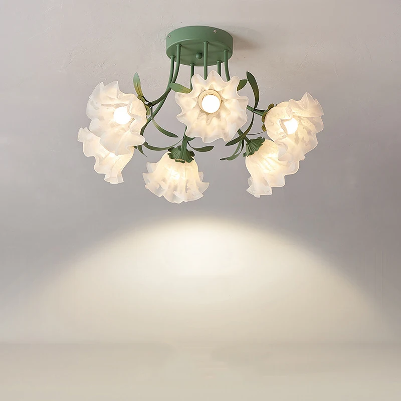 

French Cream Style Living Room Chandelier Designer Creative Linglan Flower Restaurant Bedroom Ceiling Light American Retro Lamp