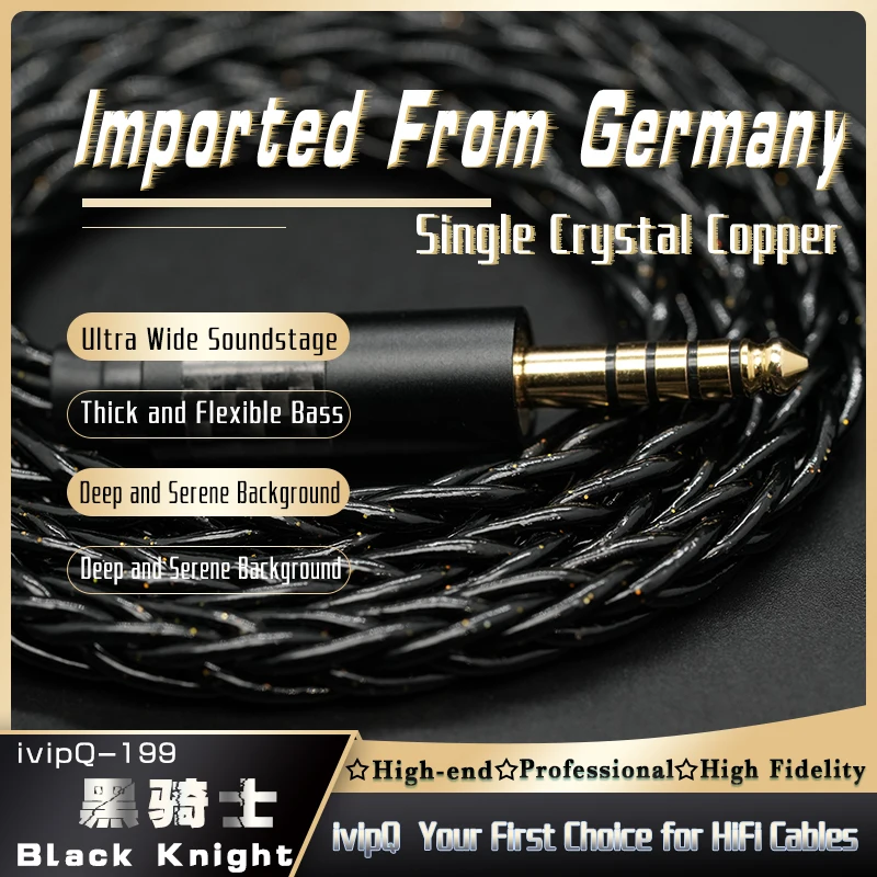 ivipQ-199 Black Knight Imported From Germany Single Crystal Copper HiFi Earphone Upgrade Cable 2Pin 0.78/MMCX/IE900 3.5mm/4. 4mm