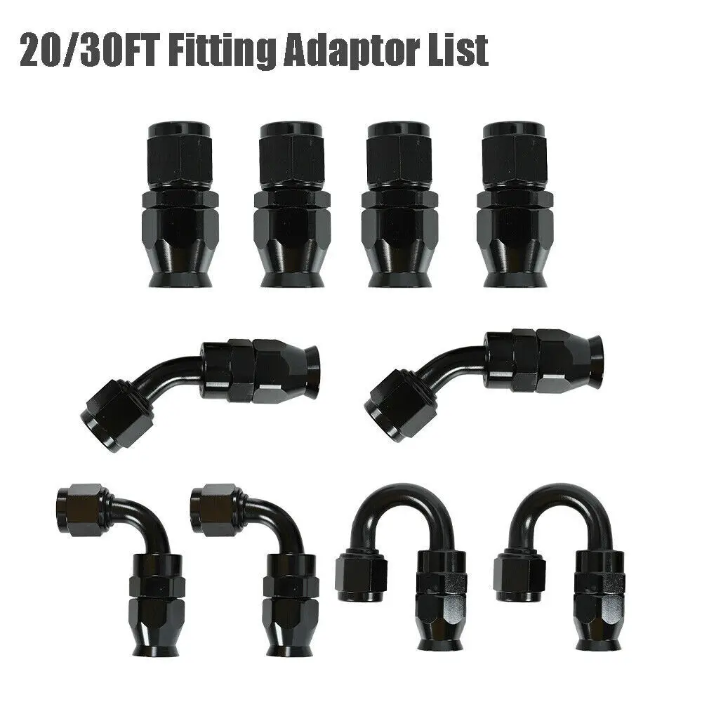 العالمي 30FT AN8 AN10 النايلون PTFE مجموعة خط الوقود مع 10 قطعة تركيبات خرطوم 0 45 90 180 درجة ل الكحول الإيثانول المبرد الأسود