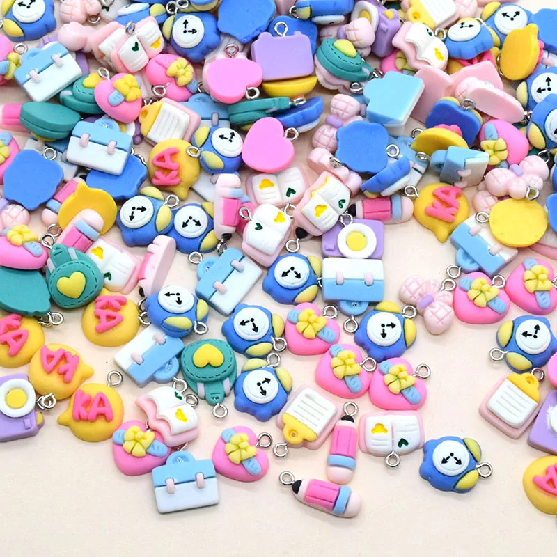 50/100pcs Mini Pencil Alarm Clock Stationery Resin Charms Bulk Wholesale Cute Cartoon Pendant Diy Bracelet Keychain Earring