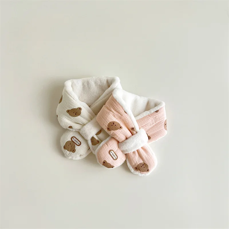 Bär Baby Winter Schal für Mädchen Jungen Koreanische Warme Fleece Kinder Hals Wärmer Kreuz Kinder Schals Baby Zubehör 1-6Y – Detail 9