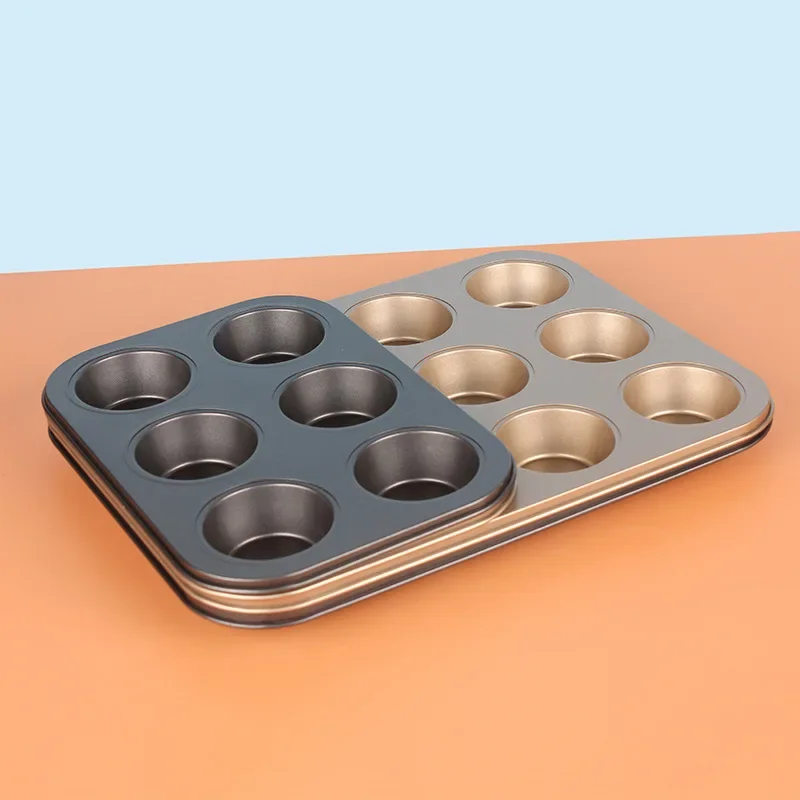 Non-stick Round 6 Even 12 Hole Cake Mold Flat Bottom Muffin Cup Baking Tray Home Oven Baking Mold Spot