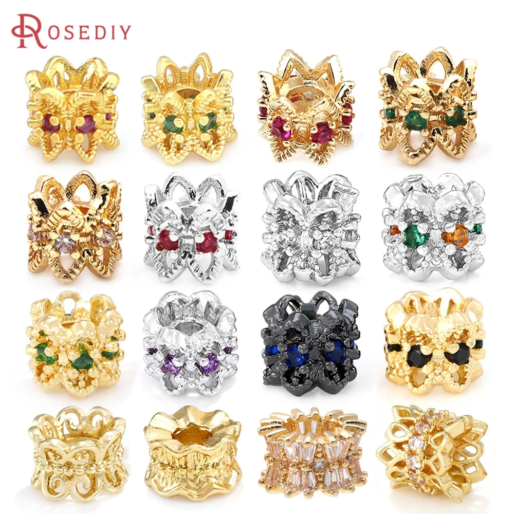 18K Gold Color Brass and Zircon Large Hole Double Side Beads Caps Spacer Beads High Quality Necklace Earrings Jewelry Making