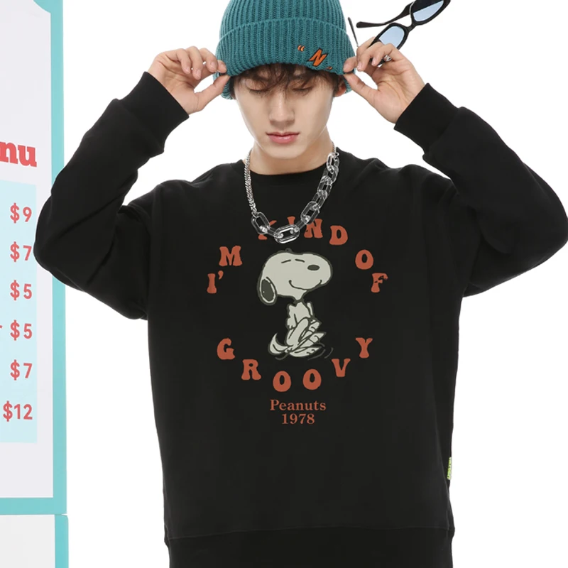 Snoopy Co-signed American Vintage Crewneck Hoodie Male Tide Ins Hong Kong Style Animation Around Clothes Boy