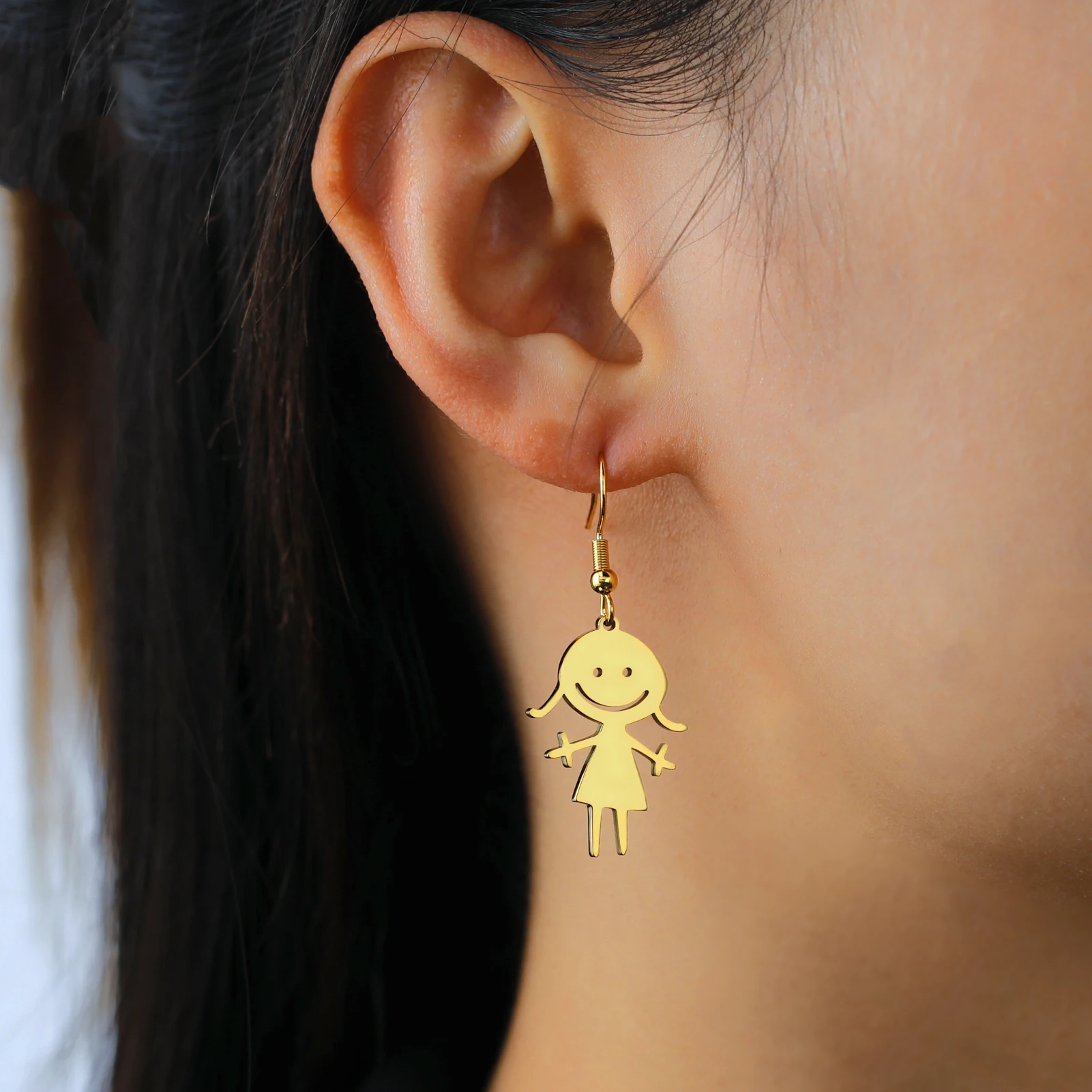 

Kkjoy Smiling Girl Earrings Little Girl With Pigtails Stainless Steel Earrings for Women Jewelry Gift