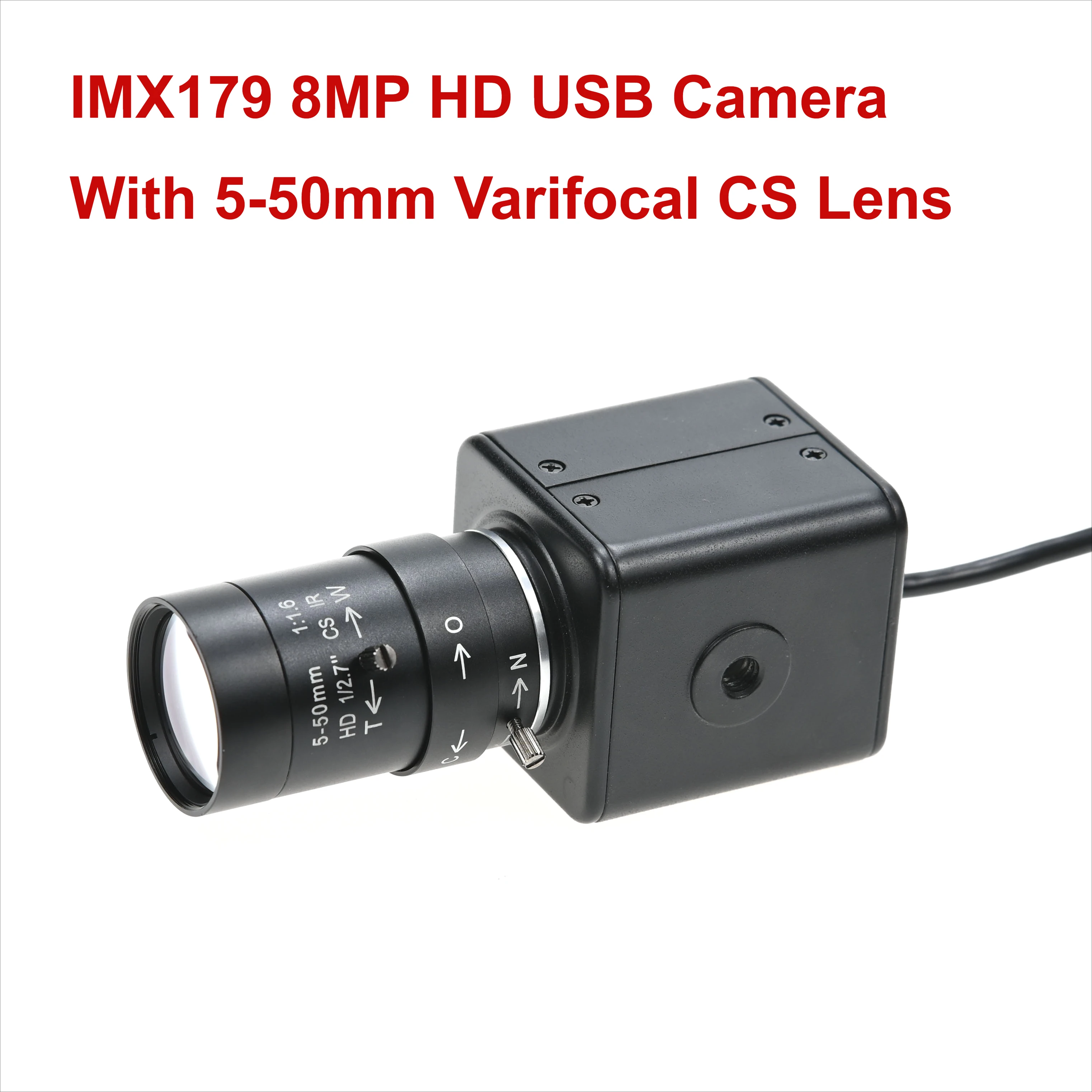 IMX179 8MP USB Camera HD,Housing Webcam with 5-50mm 2.8-12mm Varifocal Lens, 3264x2448 15fps,Windows Linux Android,Drive Free