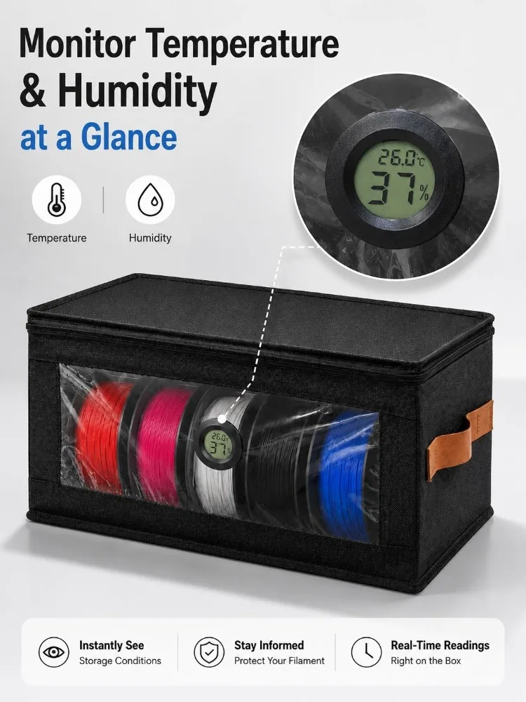 3D Printer Filament Storage Box Non Woven Foldable Organizer With Hygrometer Clear Window For Home Office 3D Printing Workspace