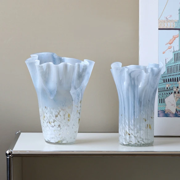 Light Blue Gradient Polka Dot Handmade Hydroponic Cabbage Glass Vase Home Decoration Flower Set