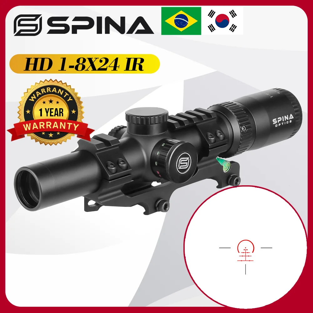 SPINA Optics 1-8x24 Tactical Hunting Rifle Scope Illuminated Reticle Riflescope Long Eye Relief Collimitor Sight Fit.223.308