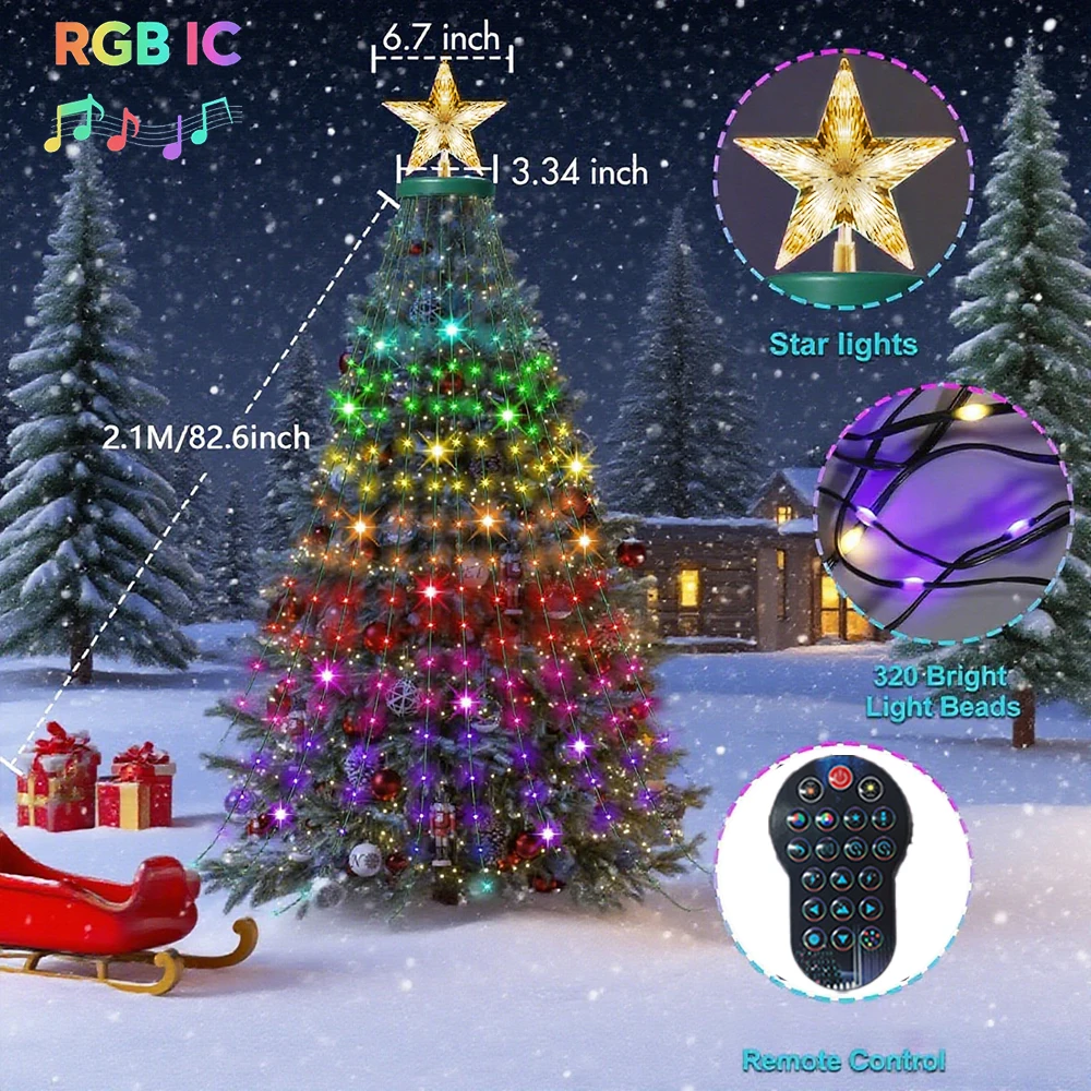 زينة ضوء النجوم لعيد الميلاد التي يتم التحكم فيها من التطبيق، وأضواء عطلات RGB الذكية المزودة بالموسيقى، وأوتار إضاءة مزخرفة مع وقت عن بعد