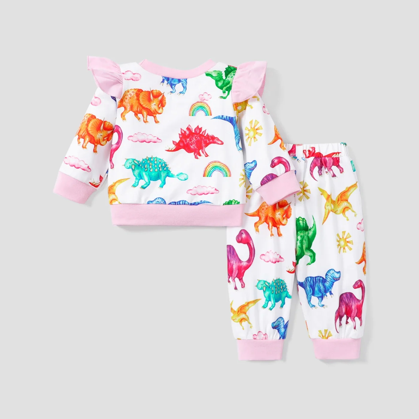 PatPat 2pcs Baby Girl Dinosaur Pattern Ruffle Edge Set  Casual/Outdoor The dinosaur Suitable for Autumn Season Full print