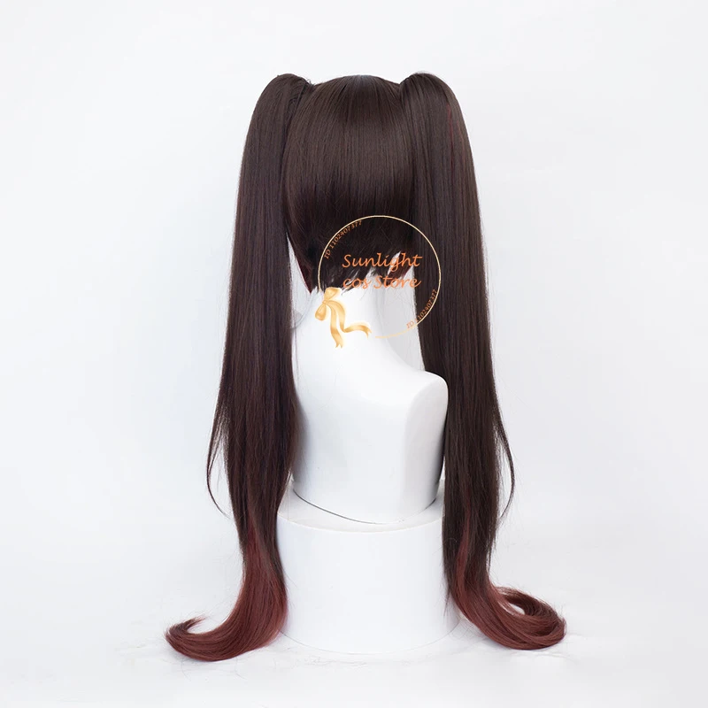 Anime 75Cm Sparkle Cosplay Pruik Vrouwen Schitteren Cosplay Lange Roodbruine Dubbele Paardenstaart Clip Hittebestendig Synthetisch Haar Halloween