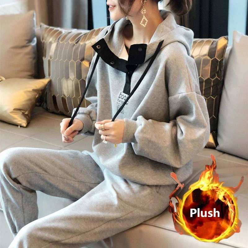 2023 New Women Winter Winter Clothing Sets Casual Sports Hooded Sweatshirts Pants 2 Piece Suits Letter Pullover Trousers Outfits