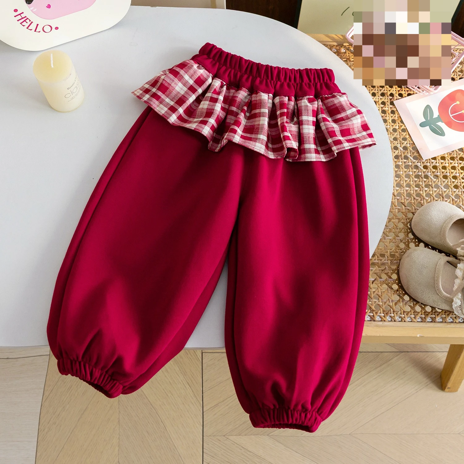 Girls Korean Stylish Jogger Pants 2026 Fall New Fashion Plaid Lace Diaper Cover Sport Casual Sweatpants