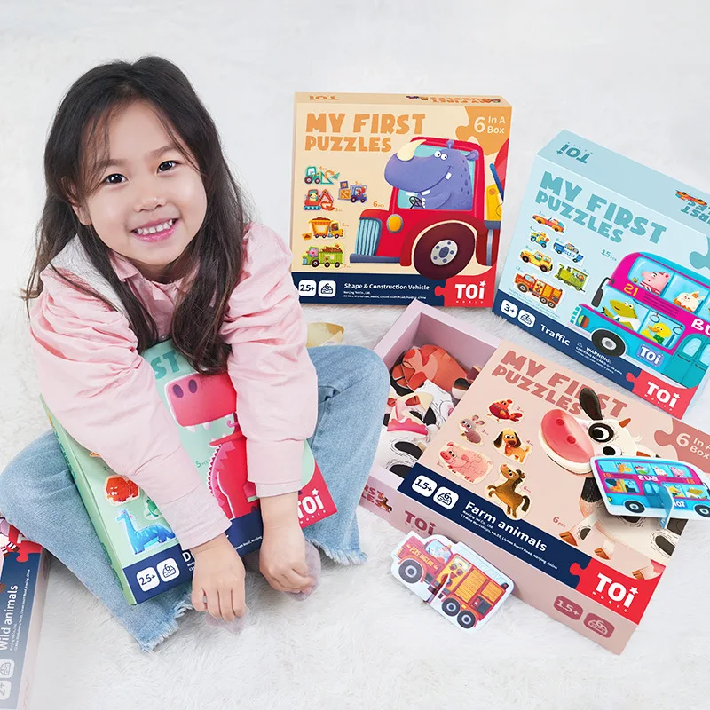 TOI 6 In A Box Advanced Puzzle My First Puzzles Large Double-Sided Children Puzzle Cognitive Toys Kid Early Education Toy