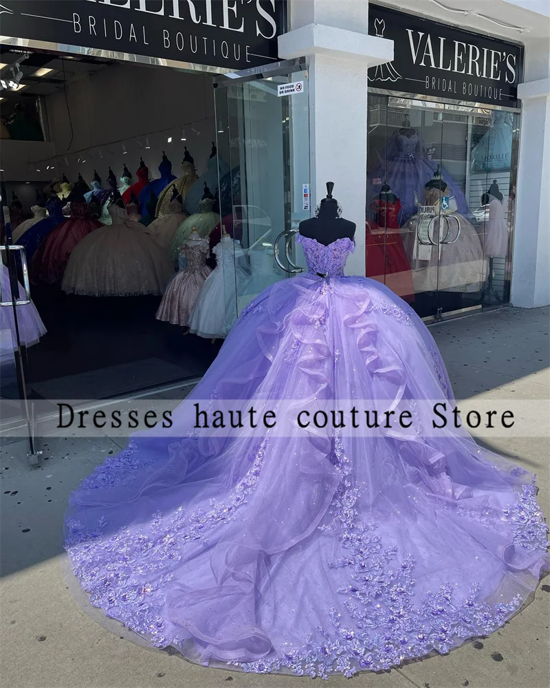 Purple Lavender Lace Quinceanera Dresses 2023 With Cape Appliques  Beads Sweet 16 Dress Birthday Party Gowns Lace-up Vestidos