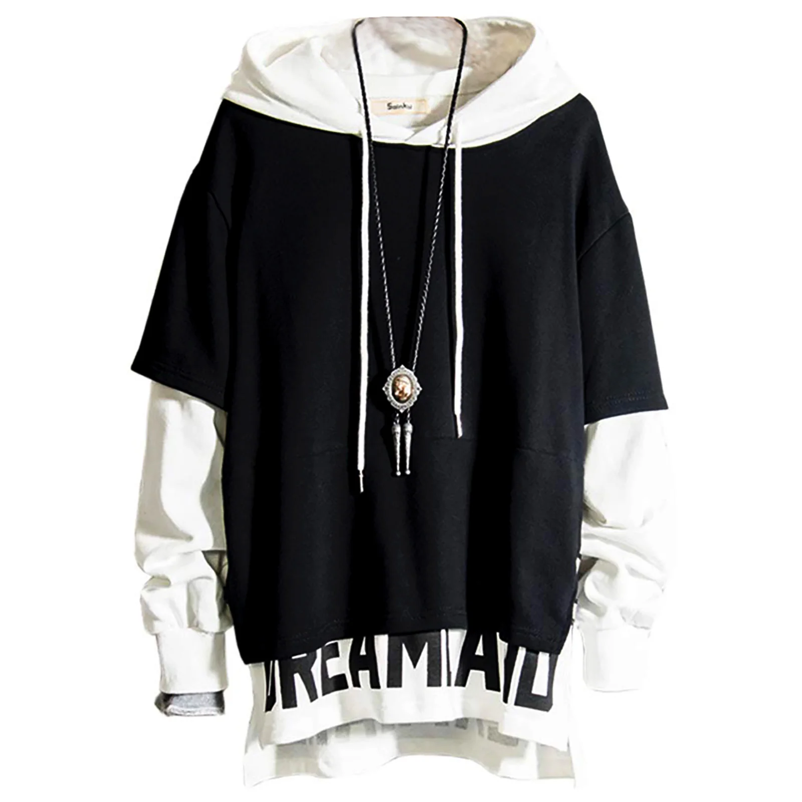 

Mens Fashion Hoodie Pullover Letter Print Top Blouse Tracksuits Lightweight Patchwork Long Sleeve Hip Hop Sweatshirt