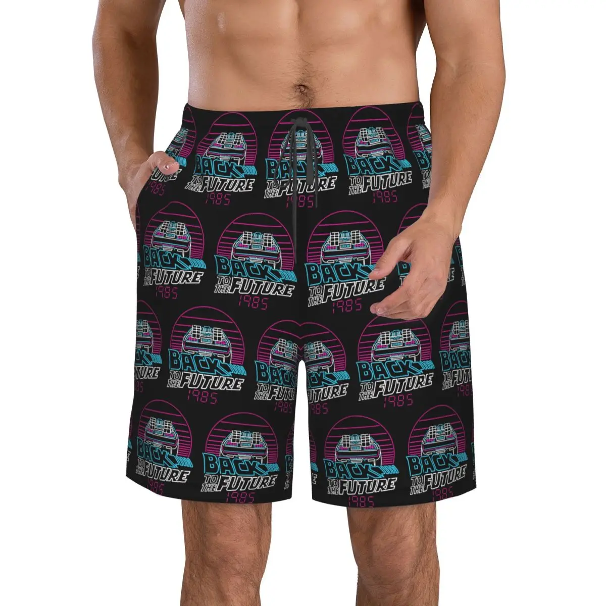 Back To The Future 80s Delorean Future 1985 Trunks Beach Board Shorts Casual Quick Dry Swimming Summer Men Pants