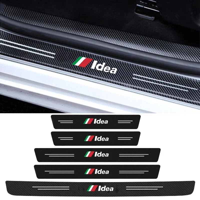 Carbon Fiber Car Decals for Fiat Idea Logo Door Threshold Protective Film Tailgate Bumper Sill Pedal Guards Stickers Styling