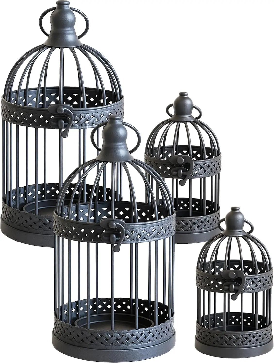 

Set of 4 Black Bird Cage Candle Lanterns for Halloween Decor, Table Centerpiece, Indoor Outdoor Use