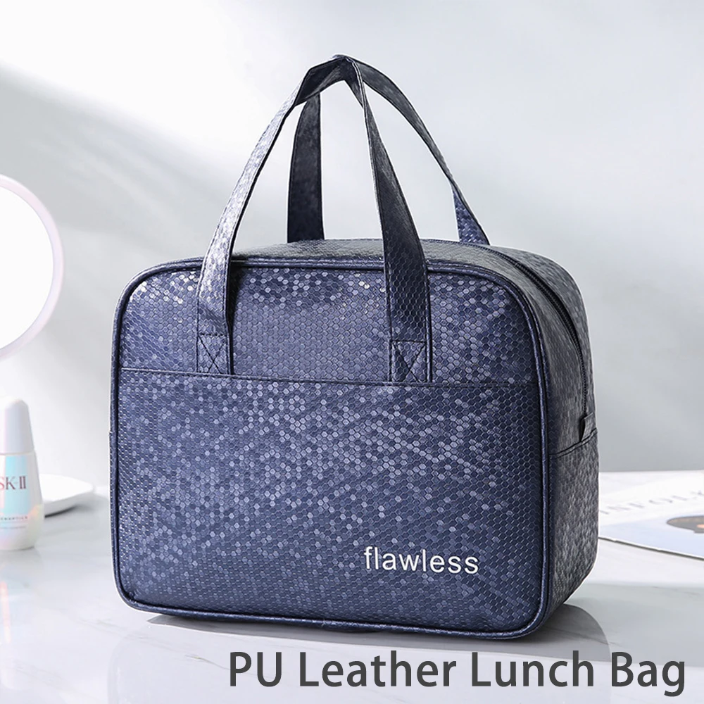 PU Leather Lunch Bag Travel Portable Large Capacity Cosmetics Storage Bag Multifunctional Washing Bag