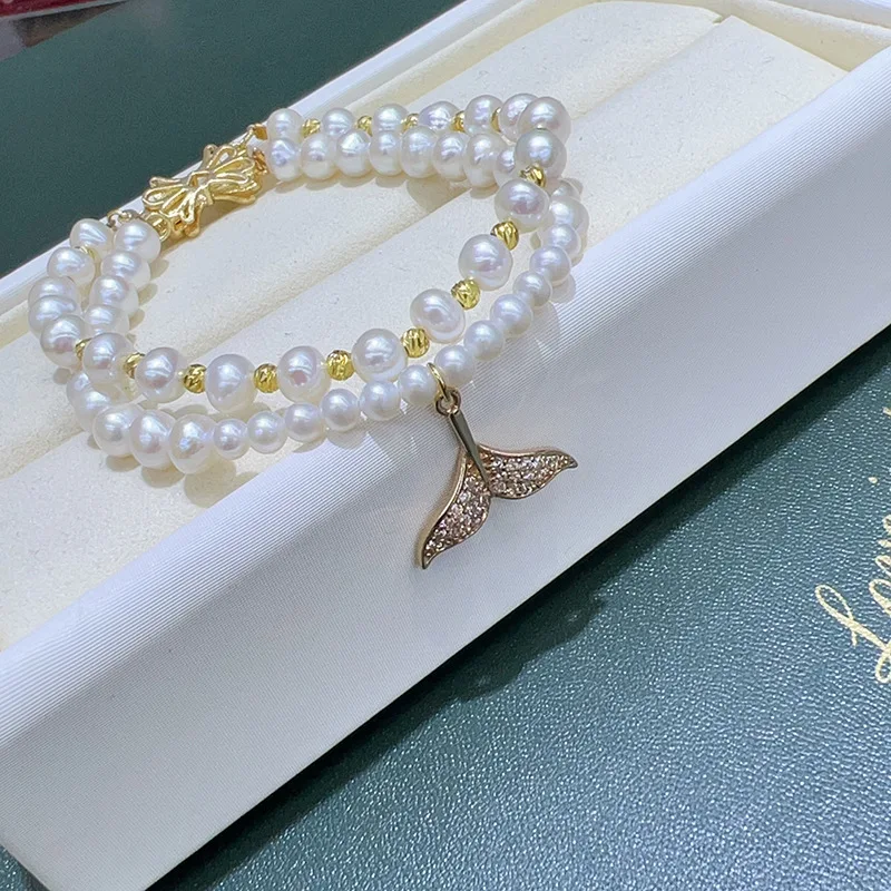 

Vintage Mermaid Tail Double Layer Pearl Bracelet Niche Style Versatile Commuting High-end Jewelry for Women