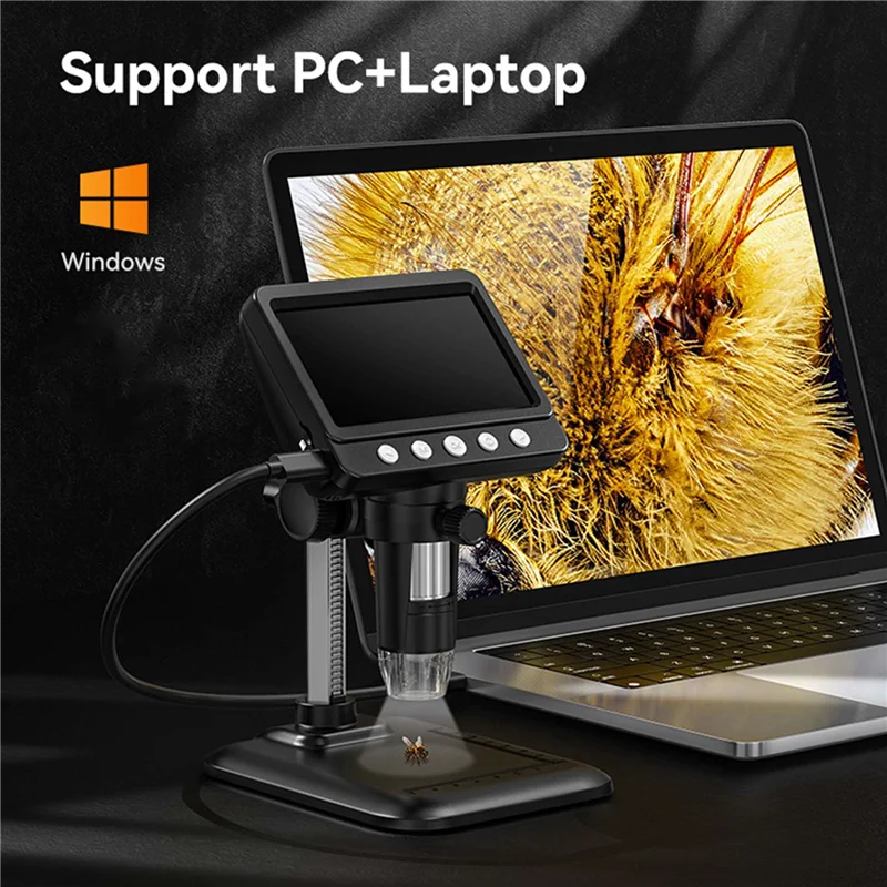 New-3X Digital Microscope, 4.3Inch LCD USB Microscope, 1080P Magnifier With 8 Adjustable LED Lights, PC View