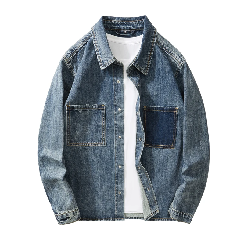 New Retro Distressed Washed High-End Workwear Denim Shirt Men'S Trendy Brand Loose Casual Versatile Jacket