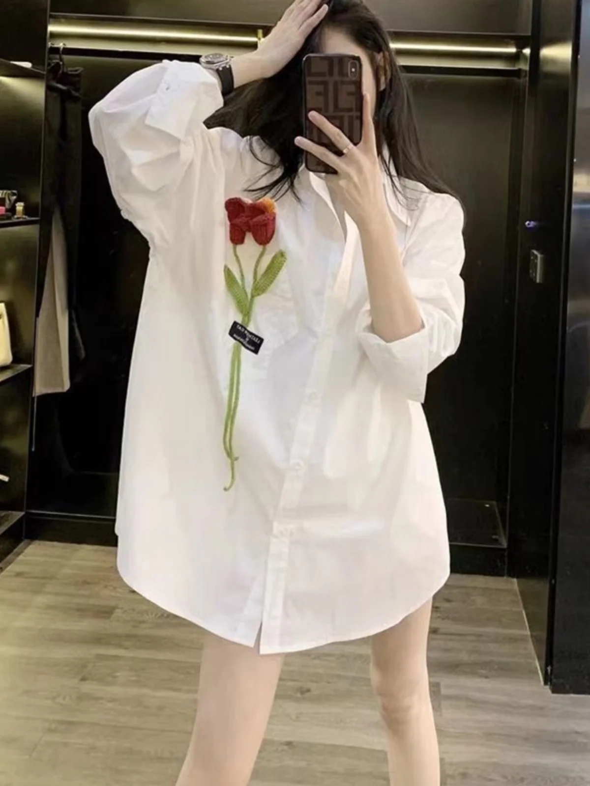 화이트 루즈 롱 스웨트셔츠 여성용 봄 가을 신상 프리미엄 퀄리티 아우터웨어 한국 스타일 출퇴근 패션