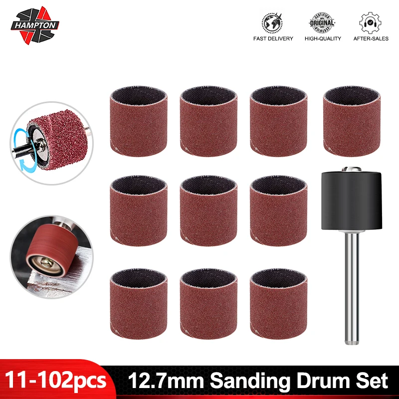 

HAMPTON Sanding Drum Set Grit #80 #100 #120 With Sanding Mandrels Sanding Bands for Dremel Rotary Tools Abrasive Tools