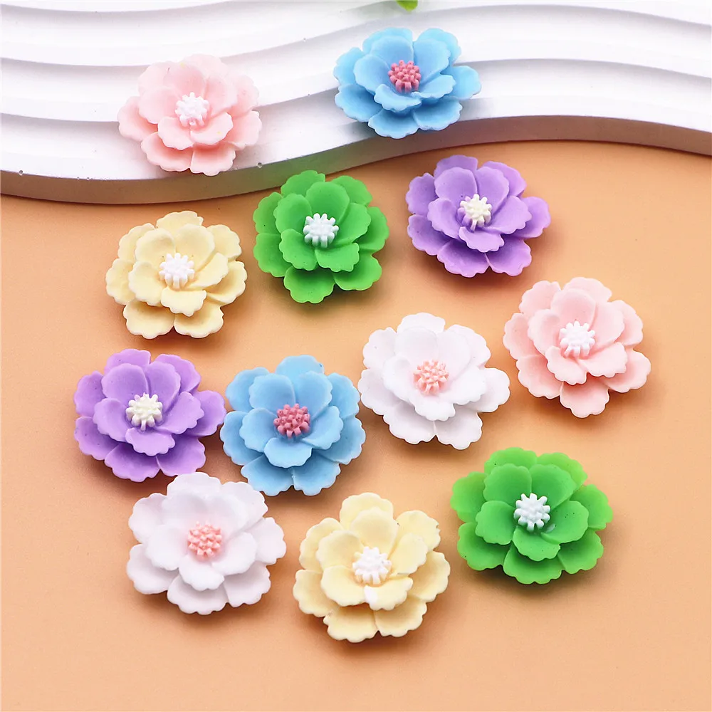 10pcs 25mm Mix Colors Resin Double-layer Flowers Flatback Cabochon DIY Jewelry Craft Scrapbook Accessories