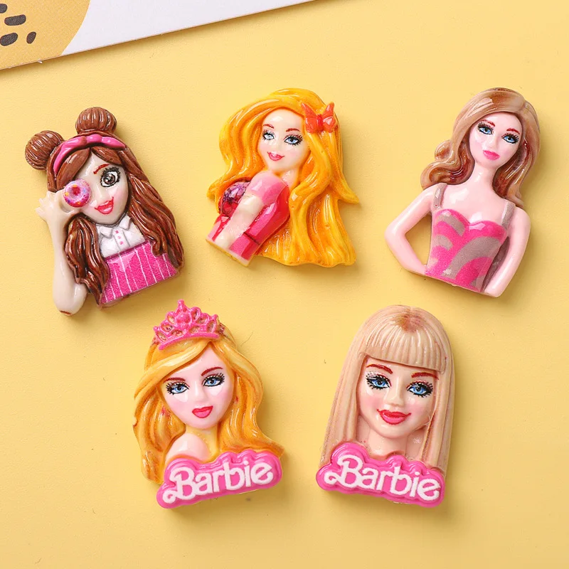 5pcs Cartoon shiny pattern barbie resin flatback for craft diy supplies cabochons charms for scrampbooking embellishments