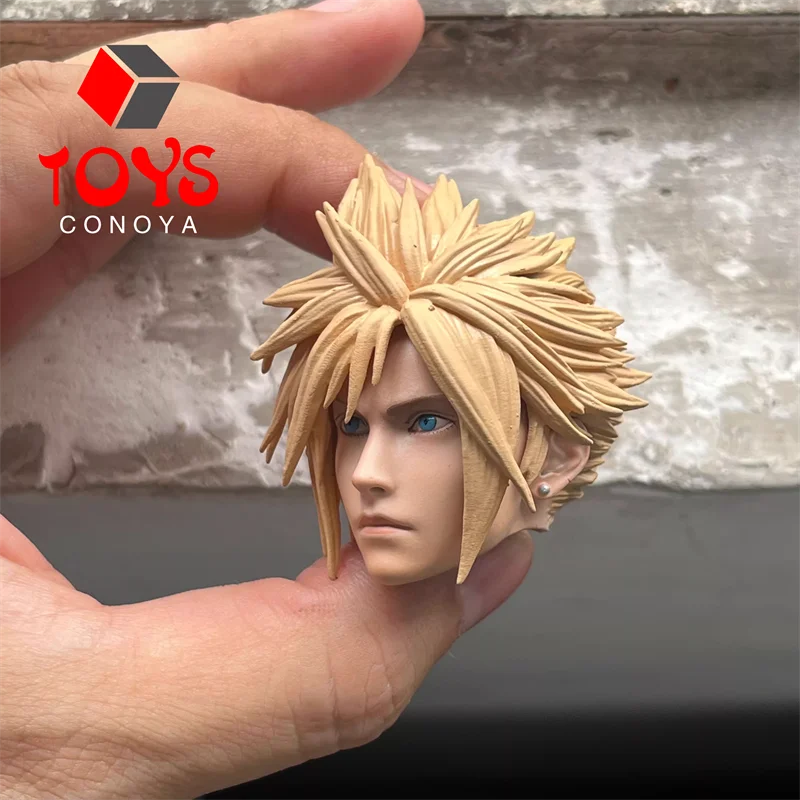 1/6 Scale Cloud Anime Head Sculpt Golden Hair Head Carving Model Fit 12'' Male Soldier Action Figure Body Dolls