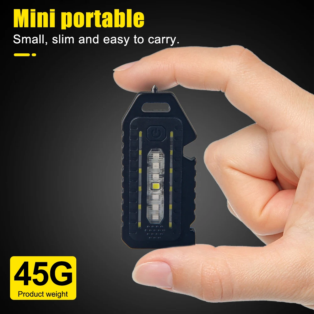 Mini LED Flashlight Keychain Light 5 Modes Red Blue Shoulder Police Light Waterproof Rechargeable Camping Lantern Bottle Opener