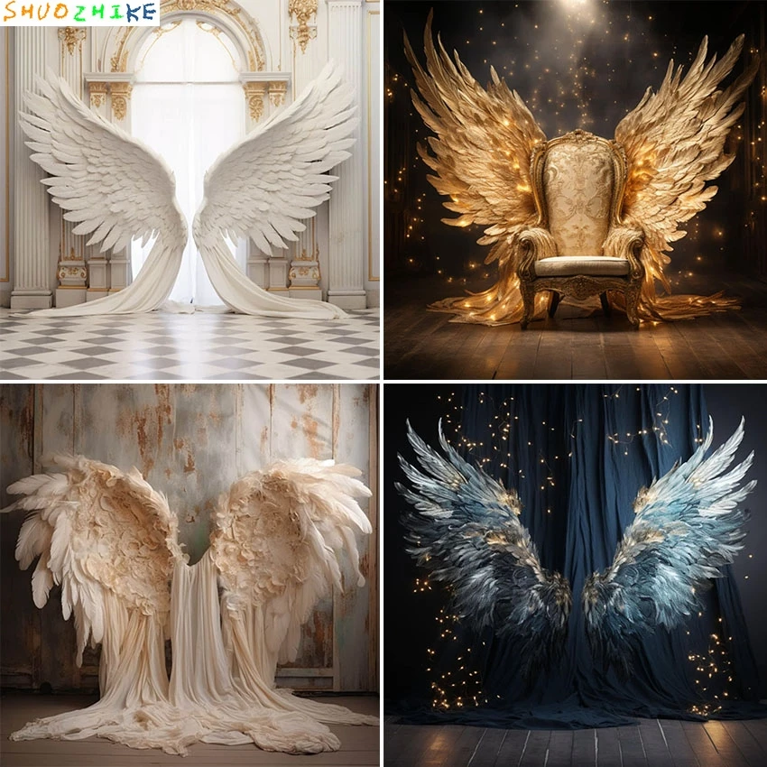 

Retro Wall Photography Backdrop Angel Wing Adult Birthday Wedding Maternity Portrait Decor Backdrop Photo Studio Background