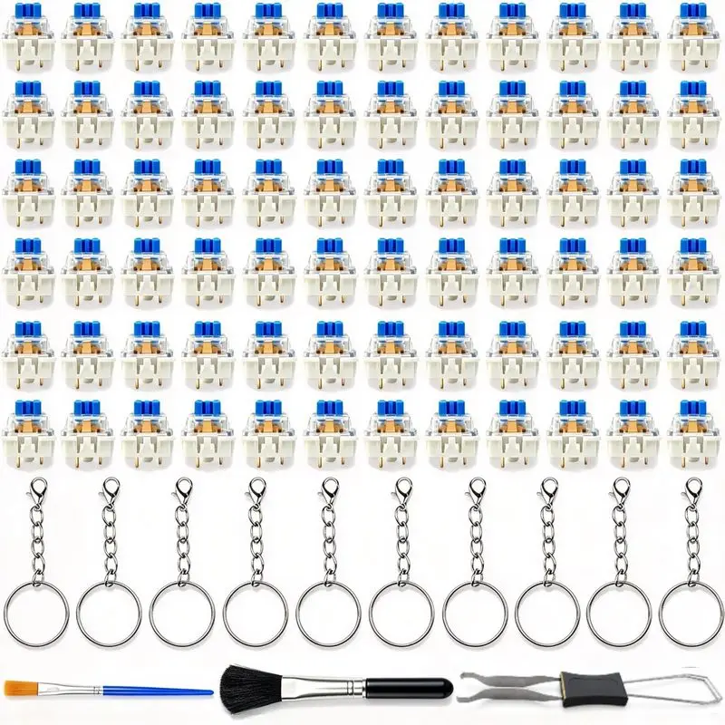 Mechanical Keyboard Switches 72Pcs DIY Fidget Clicker & Mechanical Keyboard Replacement Switch with Puller Brush Keychain Rings