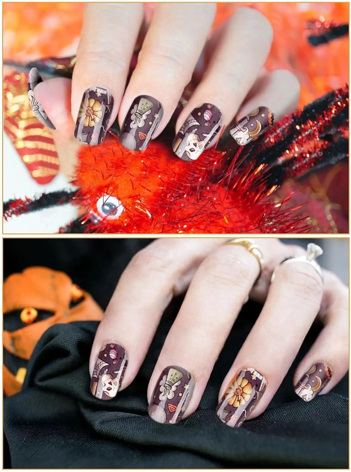 شرائط أظافر جل الهالوين، أغطية أظافر كاملة تدوم طويلاً مع أدوات (يطلوبة مصباح الأشعة فوق البنفسجية/LED)