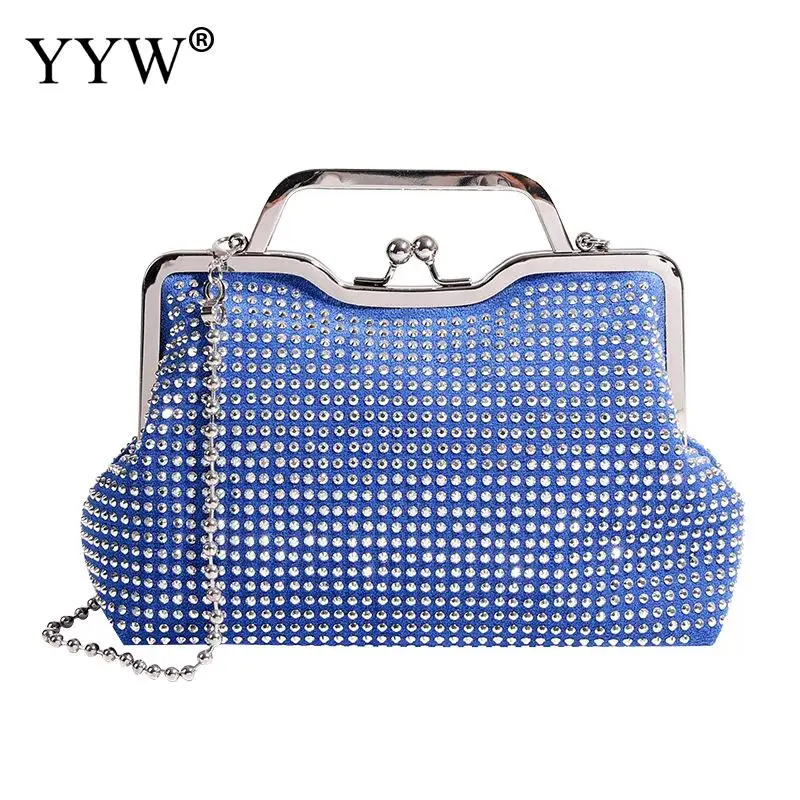 Vintage Handle Rhinestones Evening Party Clutch Bag Shiny Purses Handbags Metal Handle Luxury Designer Handbag Womens Hand Bag