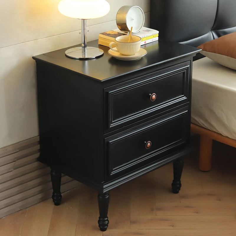 

American solid wood bedside table, bedroom bedside table, drawer cabinet, black retro bedside small storage locker