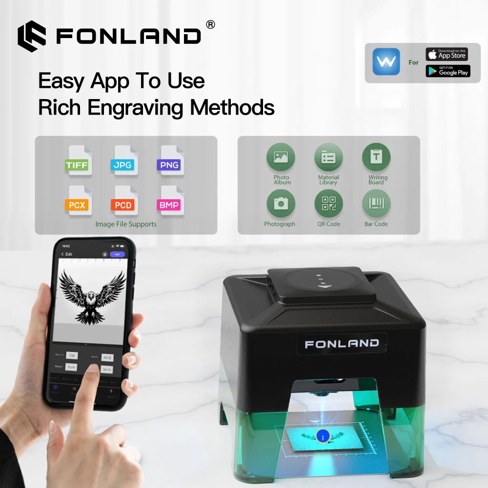 Mesin Pengukir Laser CNC Fonland XN001/XN003 DIY, Mesin Pengukir Mini Cepat untuk Logo, Pencetak Kaca, Pemotong Kayu, Plastik