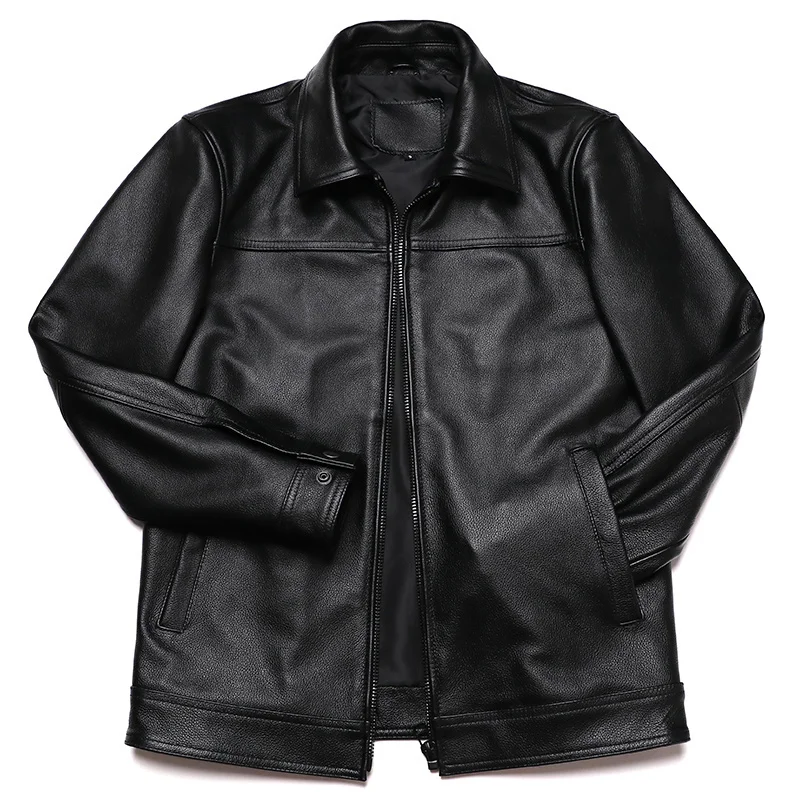 

Classical Turndown Collar Genuine Leather Coat Men's Natural Cowhide Calf Skin Jacket Business Clothing Plus Size 5XL