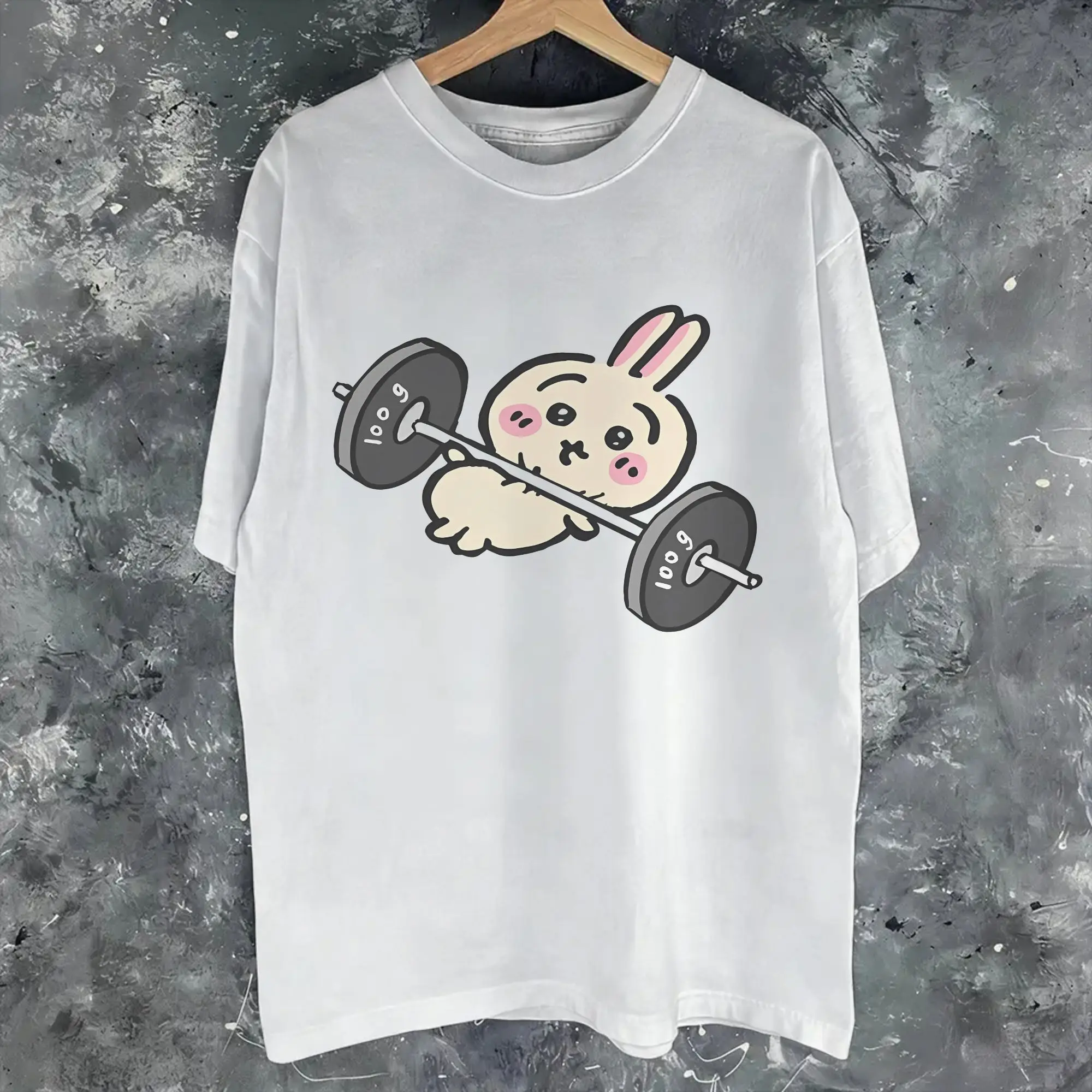 Chiikawaes Usagi Weightlifting Fitness Gym Tee Shirt for Men Women Graphic T Shirts  100% Cotton Clothes
