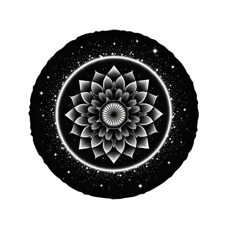 Funda para neumáticos Mandala Art Of Cosmic Stars - Exquisita funda para neumáticos de coche de fibra de poliéster con diseño de loto en blanco y negro, elegante y con estilo.
