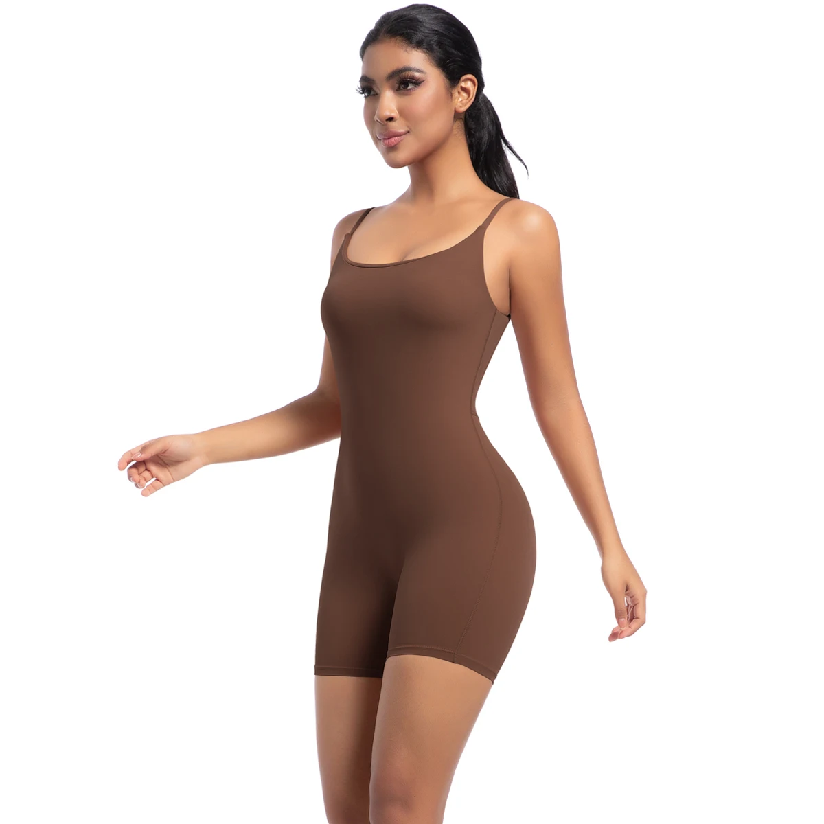 Hochfester Trainings-Stretch-Bodysuit für Frauen, Einteiler, schnelltrocknend, Hüft-Push-Up, Fitness-Shorts, Träger-Jumpsuit – Detail 28