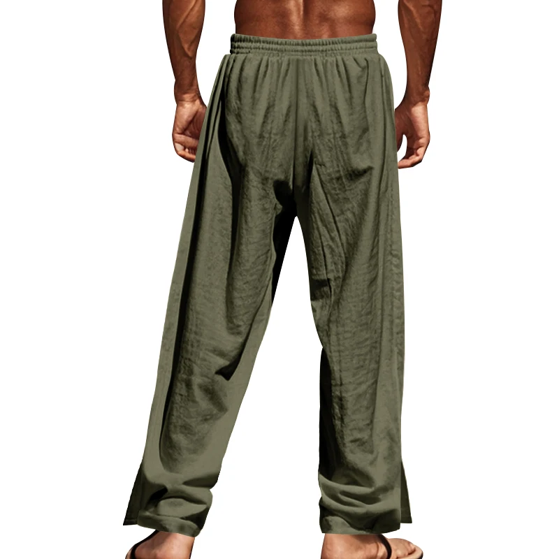 New Men spring And Autumn American Casual Beach Cotton Linen Hip-hop Drawstring Buckle Pants Versatile  Casual Sports Pants