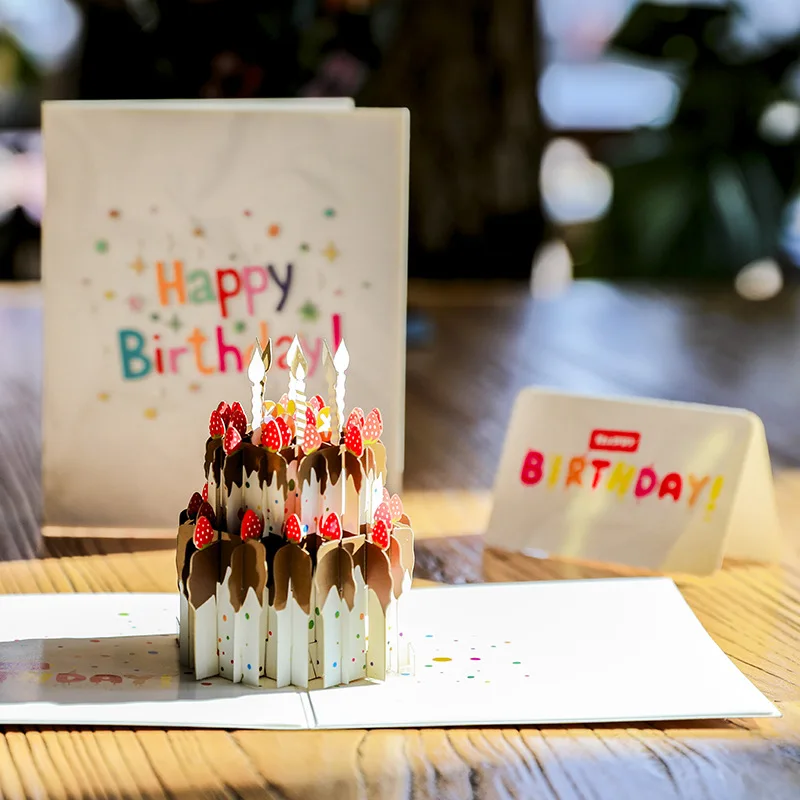 

Birthday Card Birthday Cake Greeting Card with Pop Up Decor 3D Cartoon Paper Card Crystal Cake Gift for Family Postcards Thanks