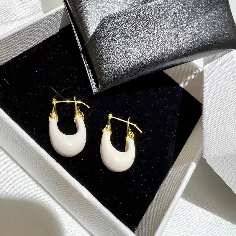 

Brass With 18K U Shape Enamel Hoop Earrings Women Jewelry Punk Party T Show Gown Runway Korean Japan INS