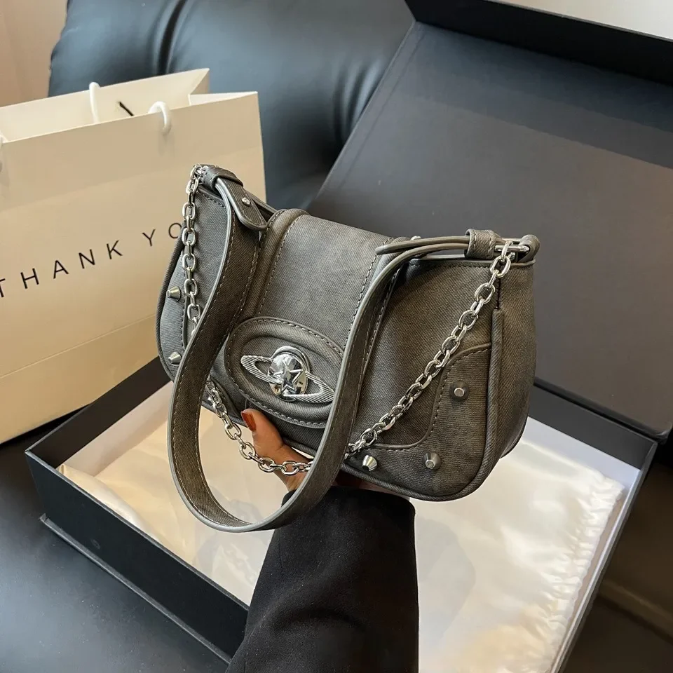 2026 Vintage Denim Square Bag, Multiway Crossbody Purse with Chain Strap, Convertible Underarm & Top Handle Bag