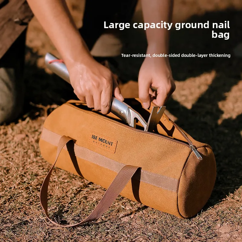 حقيبة تخزين إكسسوارات التخييم، خيمة حبل الرياح، حقيبة تخزين أدوات الأظافر الأرضية، حقيبة أسطوانية محمولة للتخييم